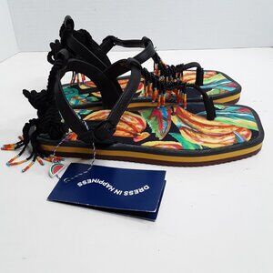 FARM RIO Women's Sandal Size 8M Black Banana Beaded Pietra